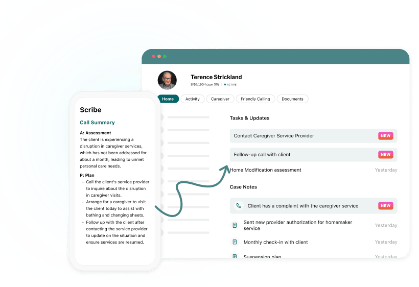 Integrations view showing Mon Ami Scribe embedded in an external case-management system