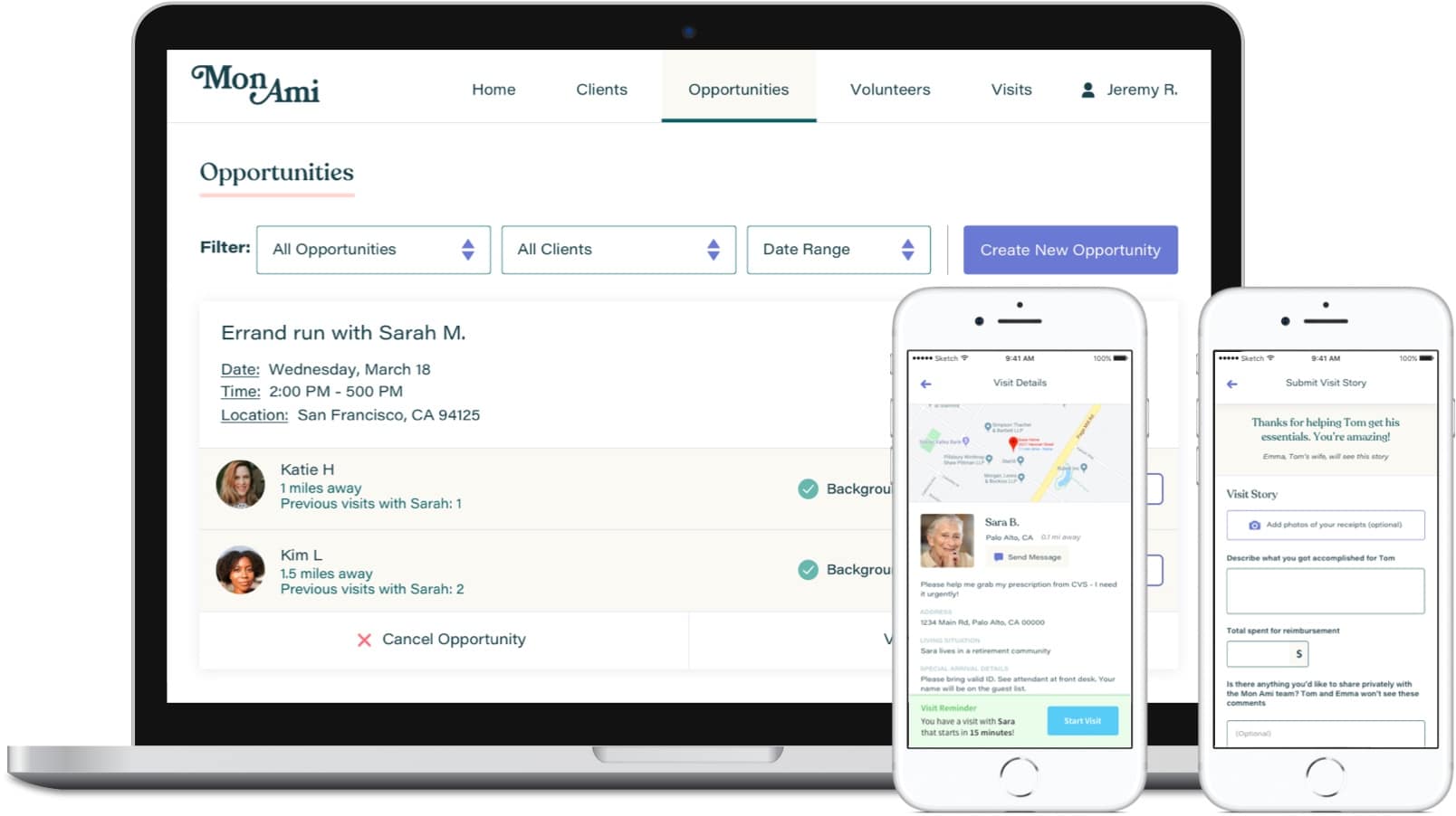Screenshot of the Mon Ami admin dashboard